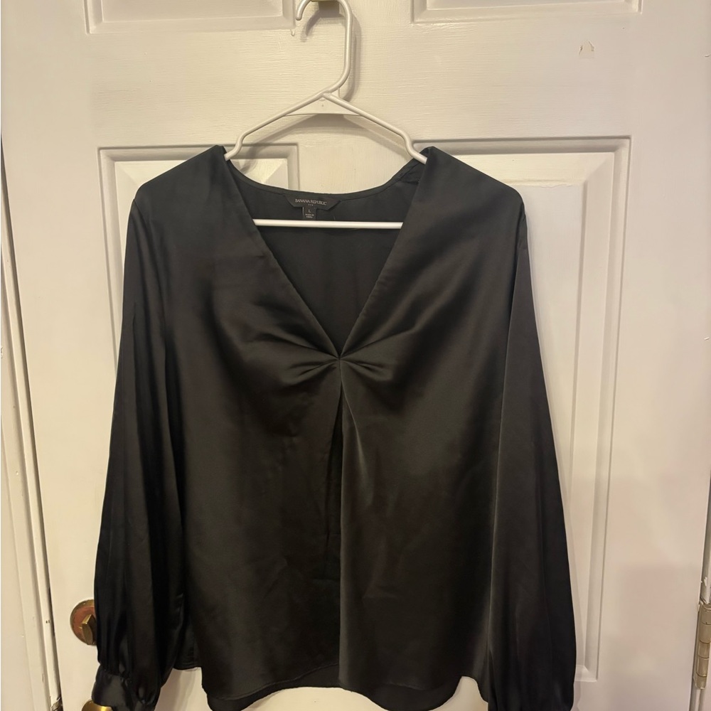 Banana Republic Black Satin Twist-Front Blouse